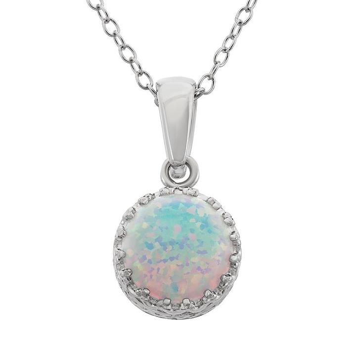 Tiara Lab-created Opal Sterling Silver Crown Pendant Necklace, Women's, White
