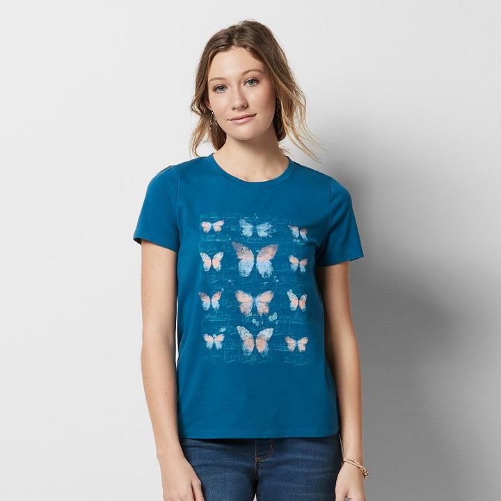 Women's Graphic Crewneck Tee, Size: Xs, Blue