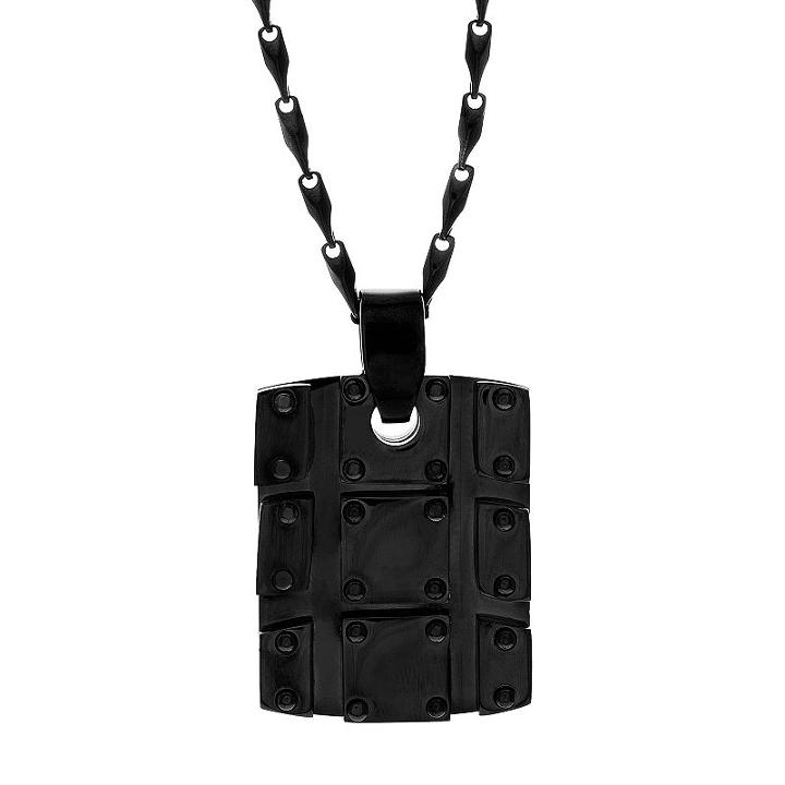 Brooklyn Exchange Black Ion-plated Stainless Steel Textured Dog Tag Necklace - Men