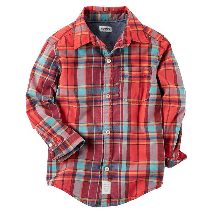 Boys 4-8 Carter's Red Plaid Button Down Shirt, Size: 7, Ovrfl Oth