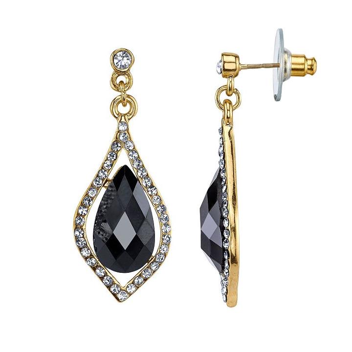 1928 Faceted Stone Caged Teardrop Nickel Free Earrings, Women's, Black