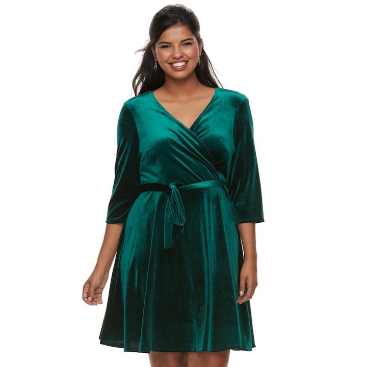 Juniors' Plus Size Wrapper Velvet Faux-wrap Dress, Teens, Size: 1xl, Green