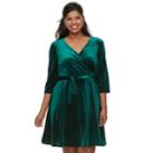 Juniors' Plus Size Wrapper Velvet Faux-wrap Dress, Teens, Size: 1xl, Green