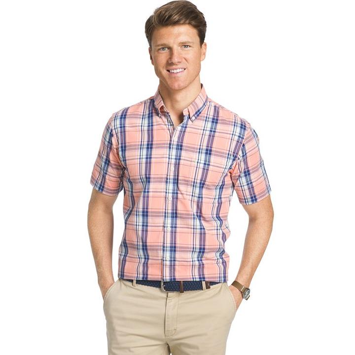 Men's Izod Seaport Classic-fit Plaid Poplin Button-down Shirt, Size: Xxl, Lt Orange