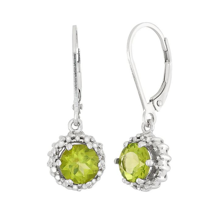 Peridot & Diamond Accent Sterling Silver Halo Drop Earrings, Women's, Green