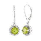 Peridot & Diamond Accent Sterling Silver Halo Drop Earrings, Women's, Green