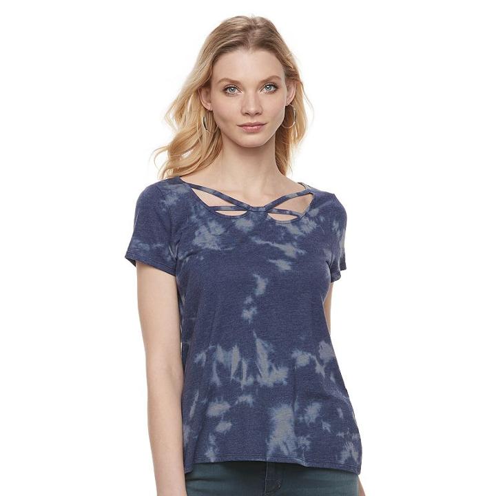 Women's Rock & Republic&reg; Strappy Cutout Tee, Size: Small, Blue