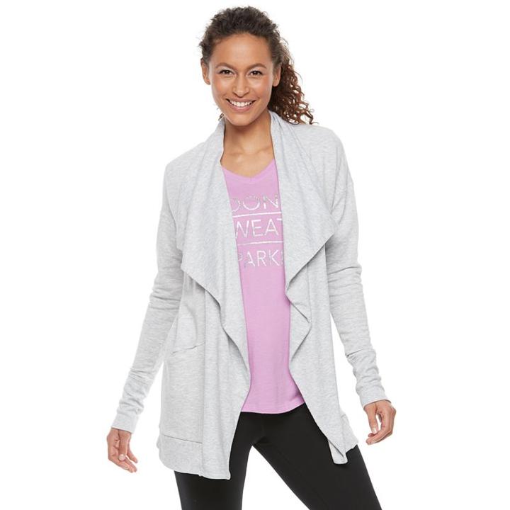 Women's Tek Gear&reg; Draped Open-front Cardigan, Size: Xs, Light Grey