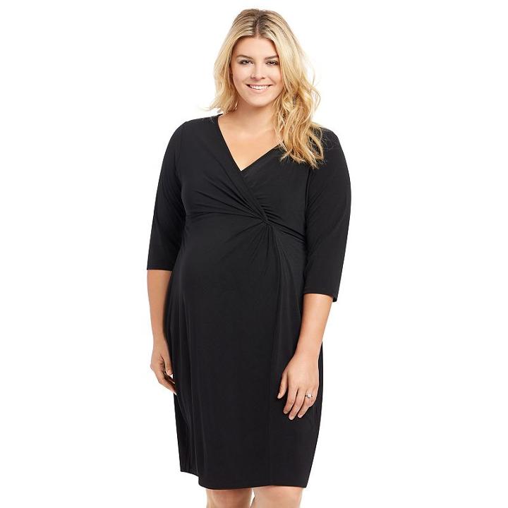 Plus Size Maternity Oh Baby By Motherhood&trade; Faux-wrap Dress, Women's, Size: 2xl, Black