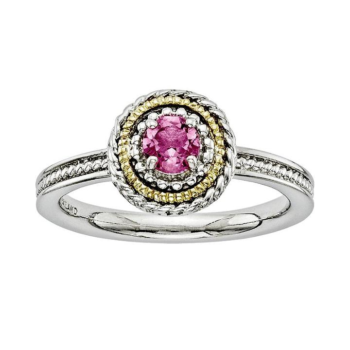 Stacks And Stones 14k Gold And Sterling Silver Pink Tourmaline Textured Stack Ring, Women's, Size: 5