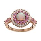 Lab-created Opal, Lab-created Pink Sapphire And Sky Blue Topaz 18k Rose Gold Over Silver Tiered Ring, Women's, Size: 7, Multicolor