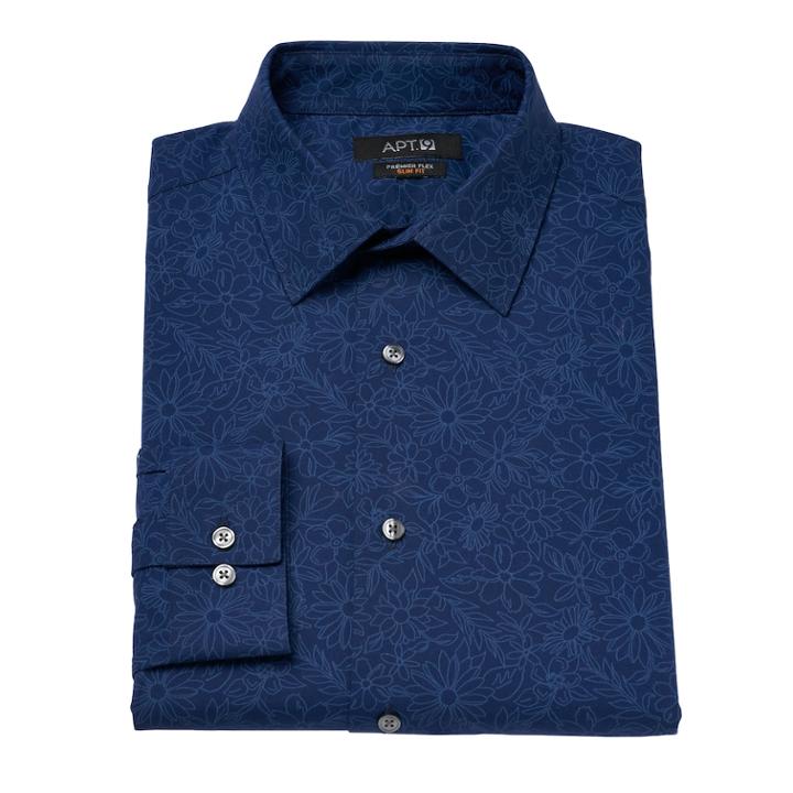 Men's Apt. 9&reg; Slim-fit Premier Flex Collar Stretch Dress Shirt, Size: 16-34/35, Blue (navy)