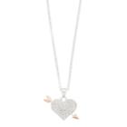 Silver Expressions By Larocks Two Tone Crystal Heart Pendant Necklace, Women's, White