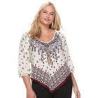 Juniors' Plus Size Heartsoul Print V-hem Top, Teens, Size: 1xl, White Oth