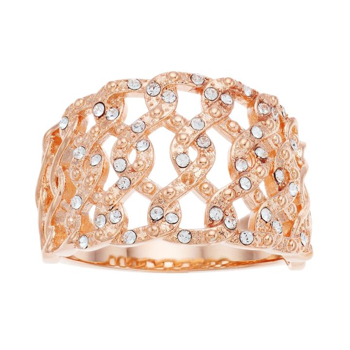 Brilliance Rose Gold Tone Swarovski Crystal Open Braid Ring, Women's, Size: 9, White