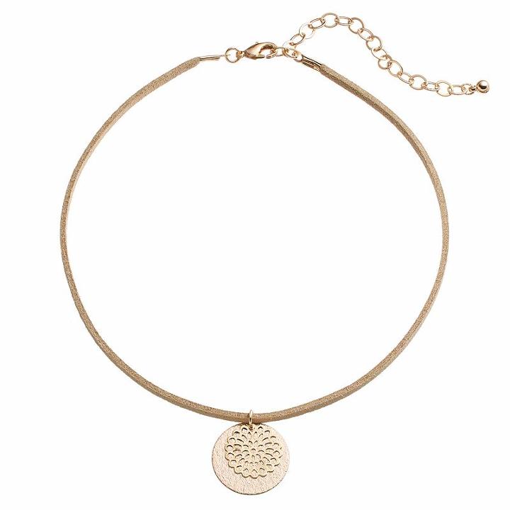 Apt. 9&reg; Filigree Flower & Textured Disc Pendant Choker Necklace, Women's, Brown