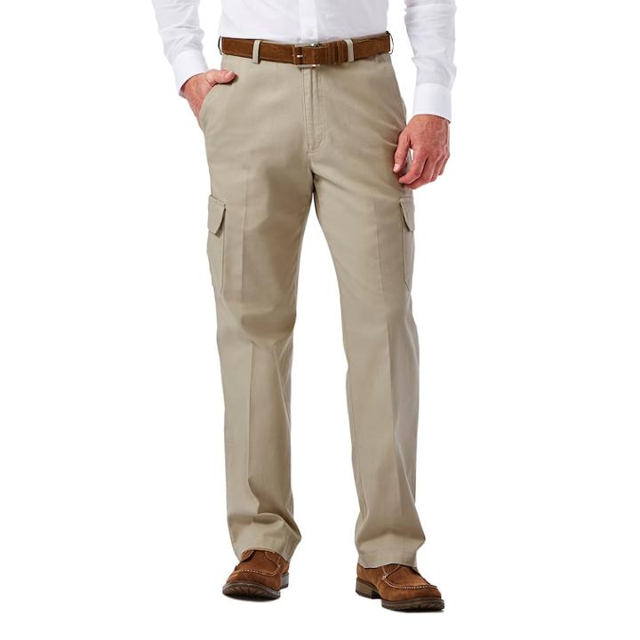 Men's Haggar Flat-front Stretch Comfort Cargo Expandable Waist Pants, Size: 40x32, White