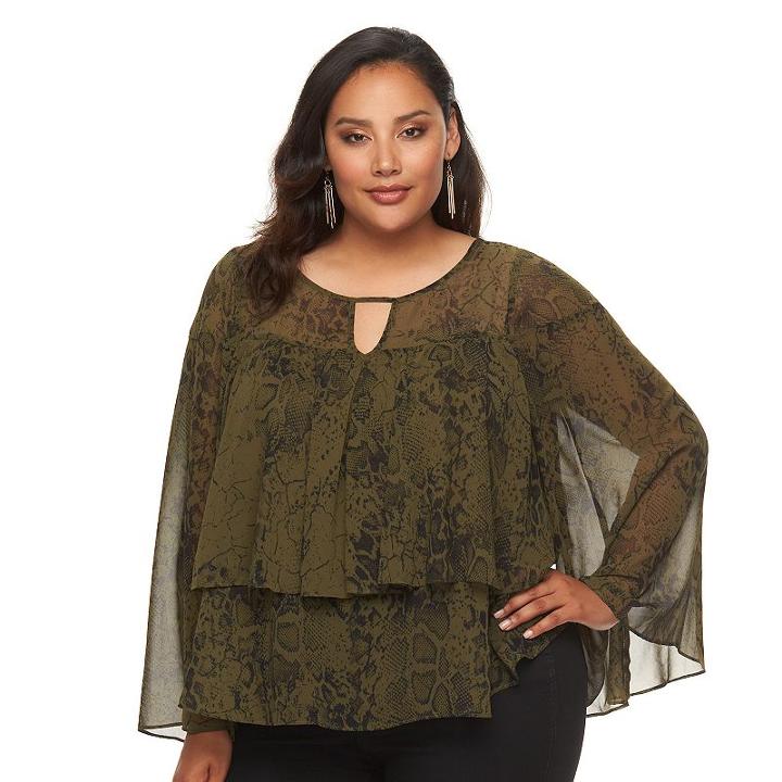 Plus Size Jennifer Lopez Ruffle Chiffon Top, Women's, Size: 1xl, Dark Green