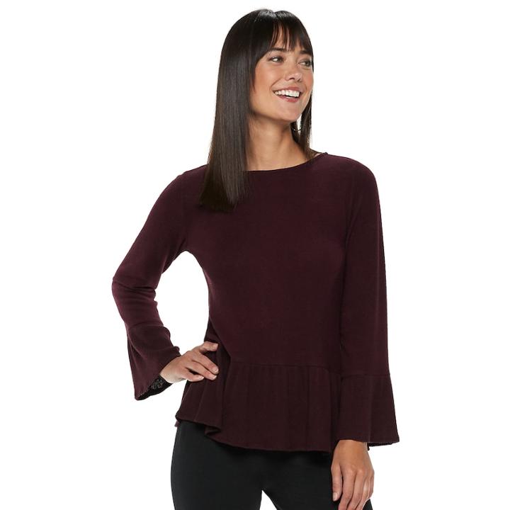 Women's Elle&trade; Peplum Top, Size: Large, Dark Red