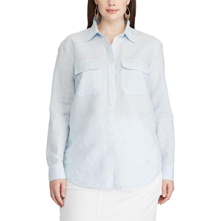 Plus Size Chaps Linen Blend Shirt, Women's, Size: 3xl, Blue