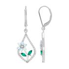 Sterling Silver Lab-created Opal, Emerald & Diamond Accent Flower Earrings, Women's, White