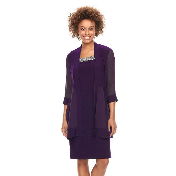 Women's Scarlett Chiffon Shift Dress & Cardigan Set, Size: 16, Med Purple