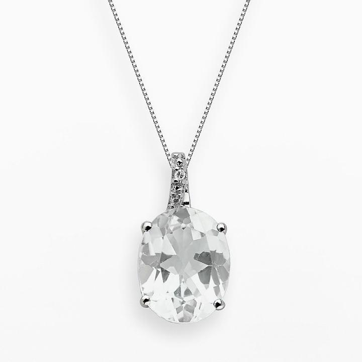 Sterling Silver White Topaz And Diamond Accent Oval Pendant, Women's, Size: 18