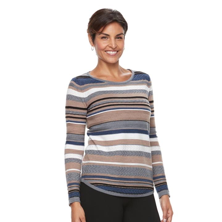 Women's Croft & Barrow&reg; Long Sleeve Curved Hem Sweater, Size: Xs, Beige Oth