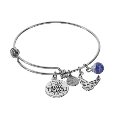 Love This Life Sodalite Stainless Steel & Silver-plated Proud Air Force Mom Disc Charm Bangle Bracelet, Women's, Grey
