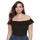 Juniors' Plus Size Candie's&reg; Marilyn Off The Shoulder Bodysuit, Girl's, Size: 3xl, Black