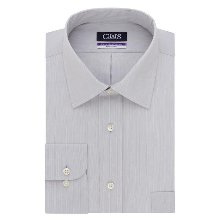 Men's Chaps Regular-fit No-iron Stretch Spread-collar Dress Shirt, Size: 15-32/33, Grey