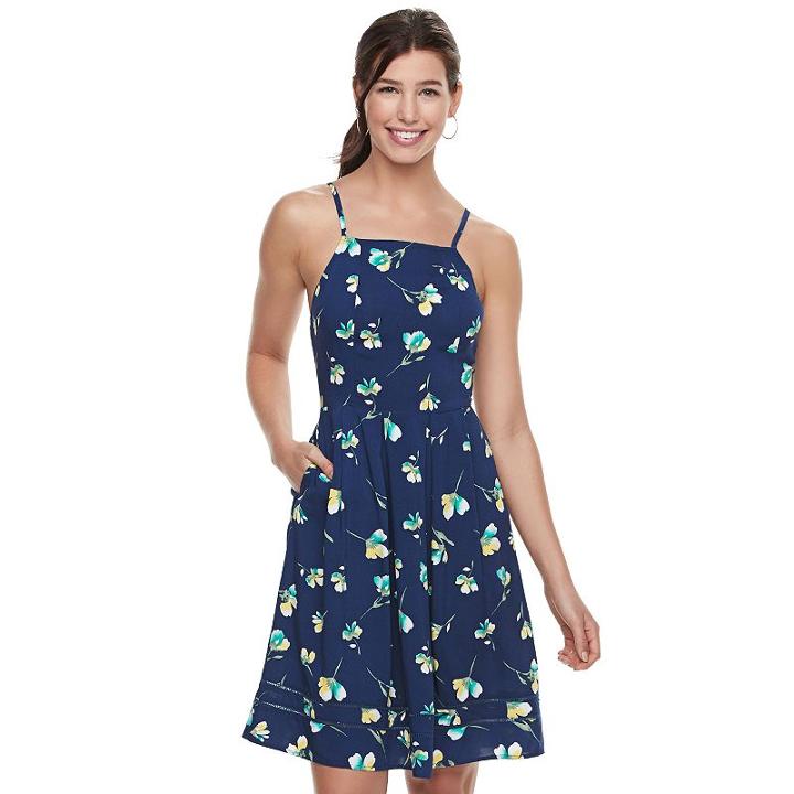 Juniors' So&reg; Floral Fit & Flare Dress, Girl's, Size: Medium, Blue