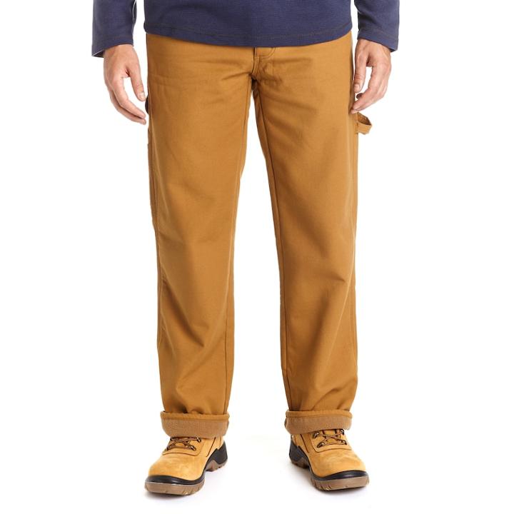 Men's Stanley Classic-fit Fleece-lined Carpenter Jeans, Size: 34x30, Beig/green (beig/khaki)