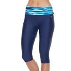 Women's Adidas Print Roll Waist Cover-up Swim Capri, Size: Large, Blue (navy)