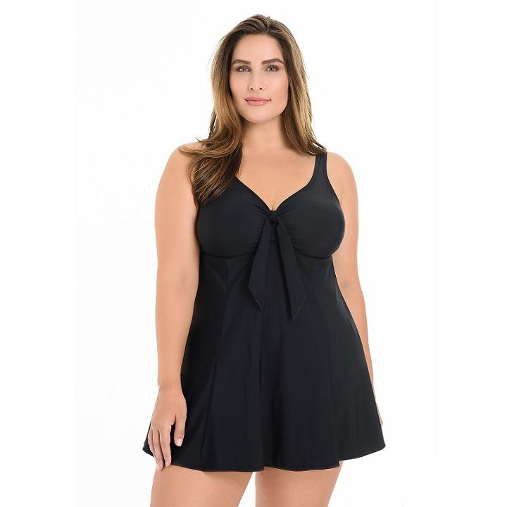 Plus Size Croft & Barrow&reg; Tummy Slimmer Bow-front Swimdress, Women's, Size: 18 W, Black