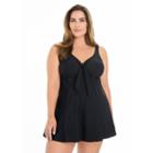 Plus Size Croft & Barrow&reg; Tummy Slimmer Bow-front Swimdress, Women's, Size: 18 W, Black