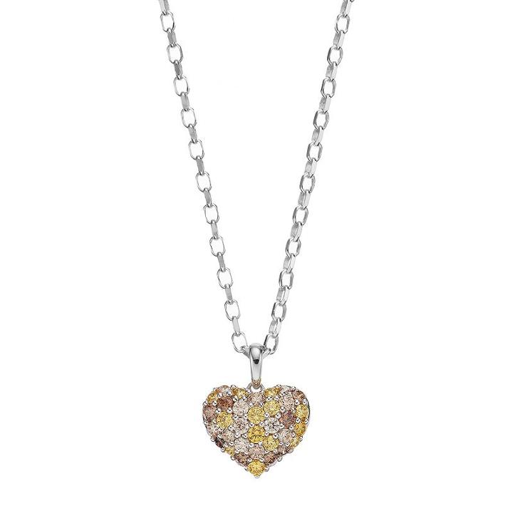 Lotopia Yellow, Brown & White Cubic Zirconia Sterling Silver Heart Pendant Necklace, Women's, Size: 18
