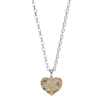 Lotopia Yellow, Brown & White Cubic Zirconia Sterling Silver Heart Pendant Necklace, Women's, Size: 18