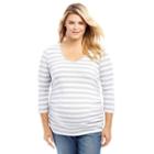 Plus Size Maternity Oh Baby By Motherhood&trade; Striped Keyhole Tee, Women's, Size: 2xl, Grey (charcoal)