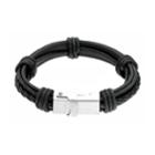 Lynx Men's Stainless Steel And Leather Usb Charger Bracelet, Size: 9, Black