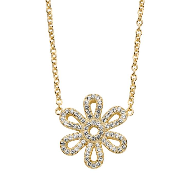 Lab-created White Sapphire 14k Gold Over Silver Flower Necklace, Women's, Size: 17, Yellow