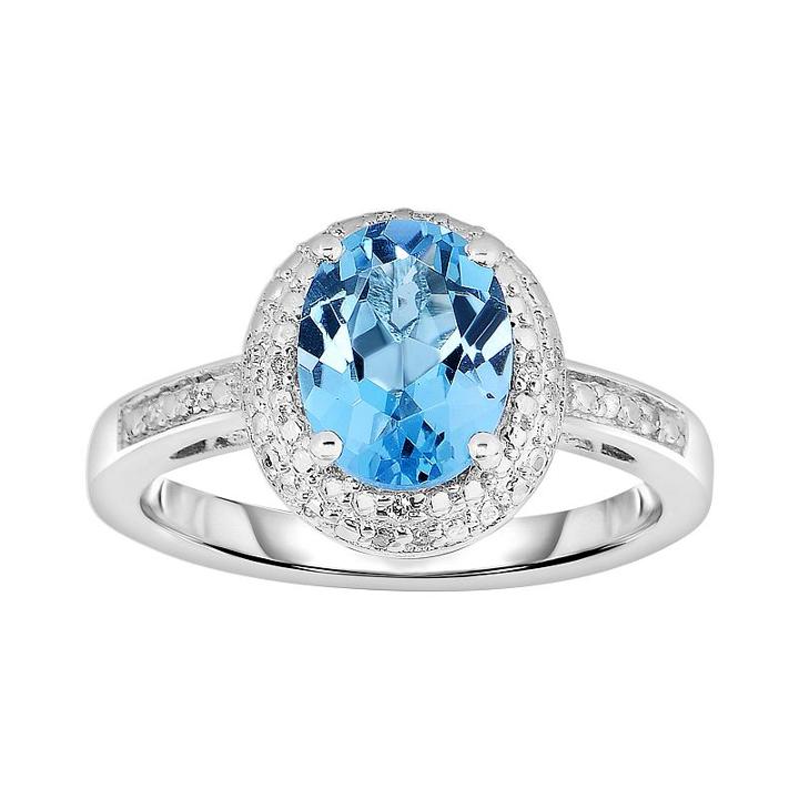Sterling Silver Blue Topaz And Diamond Accent Oval Halo Ring, Women's, Size: 7