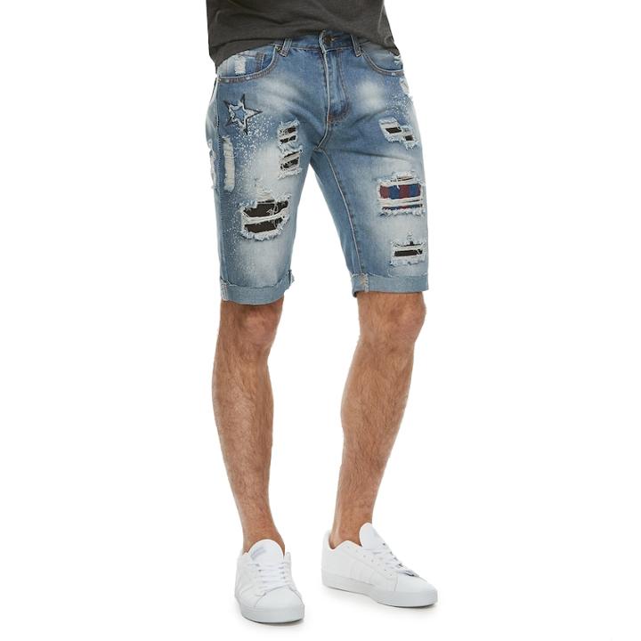 Men's Xray Slim-fit Distressed Denim Shorts, Size: 38, Med Blue