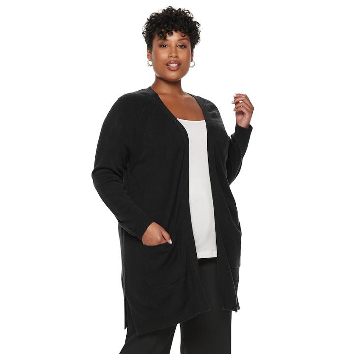 Plus Size Napa Valley Raglan Sleeve Long Cardigan, Women's, Size: 2xl, Black