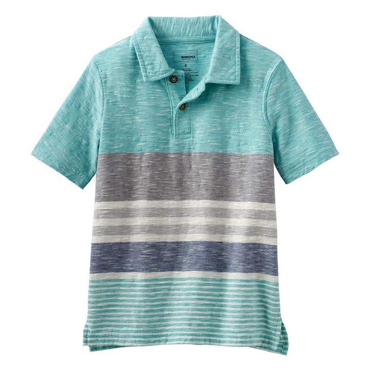 Boys 4-7x Sonoma Goods For Life&trade; Slubbed Striped Polo, Boy's, Size: 5, Turquoise/blue (turq/aqua)
