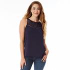 Juniors' Iz Byer California Solid Lace Yoke Tank, Girl's, Size: Medium, Blue (navy)