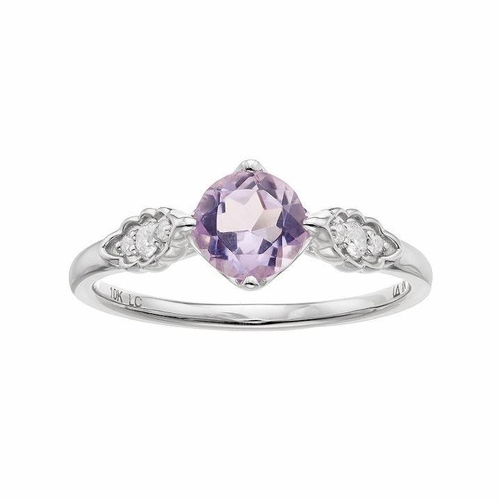 Lc Lauren Conrad 10k White Gold Amethyst & 1/10 Carat T.w. Diamond Ring, Women's, Size: 7, Purple