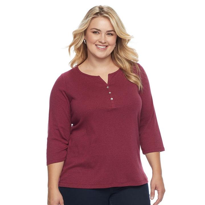 Plus Size Croft & Barrow&reg; Splitneck Tee, Women's, Size: 3xl, Dark Red