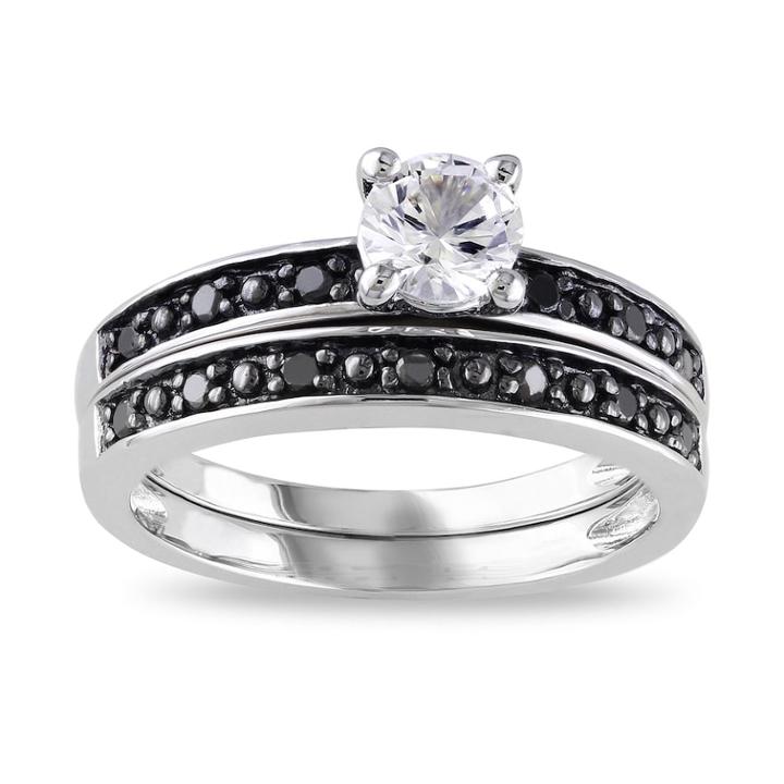 Stella Grace Sterling Silver Lab-created White Sapphire & 1/10 Carat T.w. Black Diamond Engagement Ring Set, Women's, Size: 8