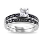 Stella Grace Sterling Silver Lab-created White Sapphire & 1/10 Carat T.w. Black Diamond Engagement Ring Set, Women's, Size: 8